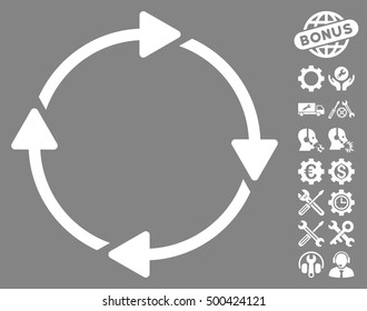 Rotation icon with bonus configuration pictograms. Vector illustration style is flat iconic symbols, white color, gray background.