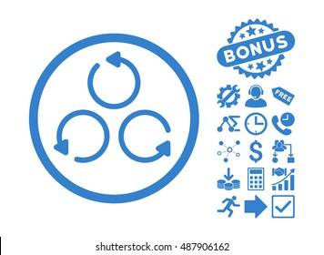 Rotation icon with bonus images. Vector illustration style is flat iconic symbols, cobalt color, white background.