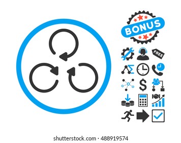 Rotation icon with bonus pictures. Vector illustration style is flat iconic bicolor symbols, blue and gray colors, white background.
