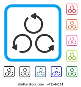 Rotation icon. Flat gray pictogram symbol inside a light blue rounded frame. Black, gray, green, blue, red, orange color additional versions of Rotation vector. Designed for web and app UI.