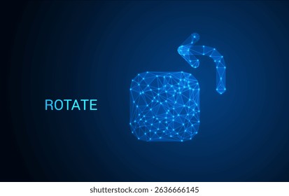 Rotation Icon neon light illustration on dark blue color background. Modern circle form icon on blue. recycle symbol, renew energy, web reload, change concept, refresh process