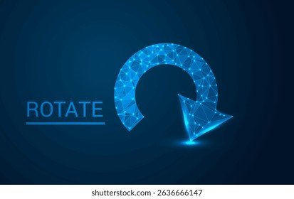 Rotation Icon neon light illustration on dark blue color background. Modern circle form icon on blue. recycle symbol, renew energy, web reload, change concept, refresh process