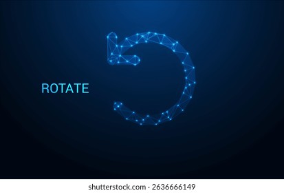 Rotation Icon neon light illustration on dark blue color background. Modern circle form icon on blue. recycle symbol, renew energy, web reload, change concept, refresh process