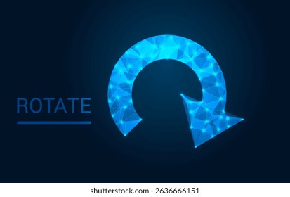 Rotation Icon neon light illustration on dark blue color background. Modern circle form icon on blue. recycle symbol, renew energy, web reload, change concept, refresh process