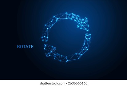 Rotation Icon neon light illustration on dark blue color background. Modern circle form icon on blue. recycle symbol, renew energy, web reload, change concept, refresh process