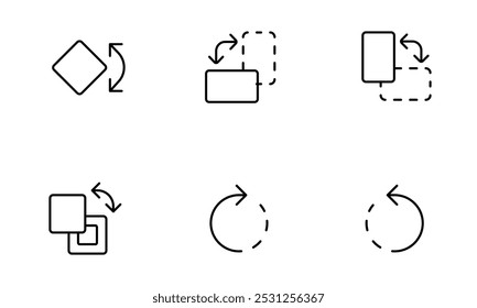 Rotation icon. reload, backward, forward icon. vector illustration. Cycle arrow icon set for web and app. thin line arrow icons. editable stroke, Update icon