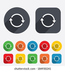 Rotation icon. Repeat symbol. Refresh sign. Circles and rounded squares 12 buttons. Vector
