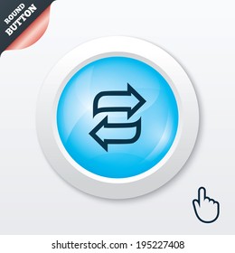 Rotation icon. Repeat symbol. Refresh sign. Blue shiny button. Modern UI website button with hand cursor pointer. Vector
