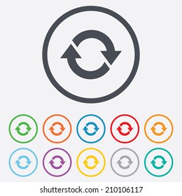 Rotation icon. Repeat symbol. Refresh sign. Round circle buttons with frame. Vector