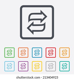 Rotation icon. Repeat symbol. Refresh sign. Round squares buttons with frame. Vector