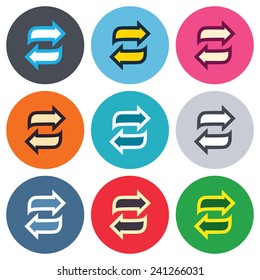 Rotation icon. Repeat symbol. Refresh sign. Colored round buttons. Flat design circle icons set. Vector