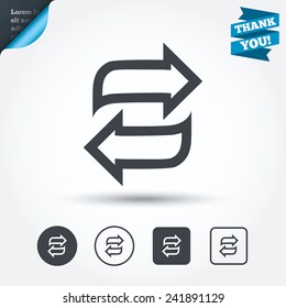 Rotation icon. Repeat symbol. Refresh sign. Circle and square buttons. Flat design set. Thank you ribbon. Vector