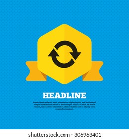 Rotation icon. Repeat symbol. Refresh sign. Yellow label tag. Circles seamless pattern on back. Vector