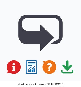 Rotation icon. Repeat symbol. Refresh sign. Information think bubble, question mark, download and report.