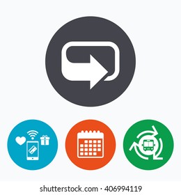 Rotation icon. Repeat symbol. Refresh sign. Mobile payments, calendar and wifi icons. Bus shuttle.