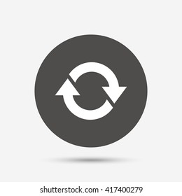 Rotation icon. Repeat symbol. Refresh sign. Gray circle button with icon. Vector