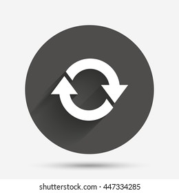 Rotation icon. Repeat symbol. Refresh sign. Circle flat button with shadow. Vector