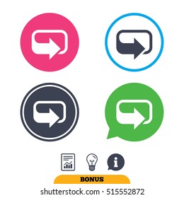 Rotation icon. Repeat symbol. Refresh sign. Report document, information sign and light bulb icons. Vector