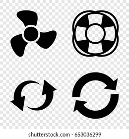 Rotation icons set. set of 4 rotation filled icons such as fan, update