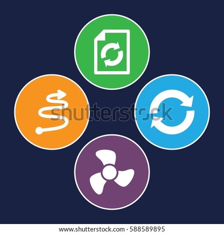 rotation icons set. Set of 4 rotation filled icons such as reload, fan