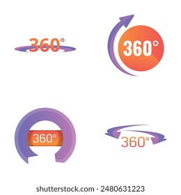 Rotation icons set cartoon vector. Rotation three hundred sixty degree. Panorama