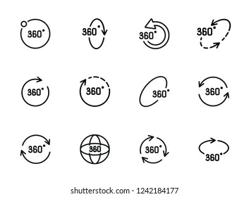 Rotation line icon set. Set of line icons. Geometry and design concept. Rotation, arrow, three hundred and sixty degree. Vector illustration can be used for topics like geometry, design, science