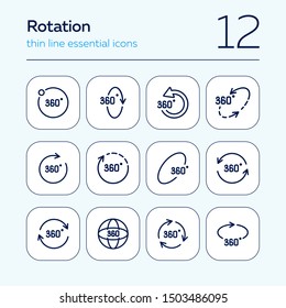 Rotation line icon set. Set of line icons on white background. Geometry and design concept. Rotation, arrow, three hundred and sixty degree. Vector illustration can be used for topics like geometry
