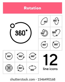 Rotation line icon set. Set of line icons on white background. Geometry and design concept. Rotation, arrow, three hundred and sixty degree. Vector illustration can be used for topics like geometry