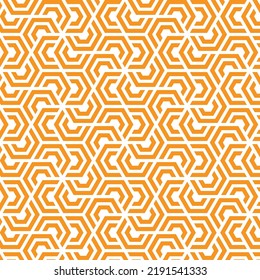 Rotation Of Maze Hexagon Pattern On White Background. Colorful Abstract Art. Orange Stripe Hexagon On White Backdrop.