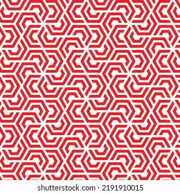 Rotación del patrón hexágono del laberinto sobre fondo blanco. Arte abstracto colorido. hexágono de rayas rojas sobre fondo blanco.