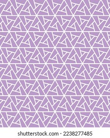 Rotation of maze triangle pattern on purple background. Colorful abstract art. White stripe and triangle shape on purple backdrop.