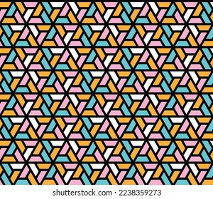 Rotation of maze triangle pattern on white background. Colorful abstract art. Black stripe triangle shape backdrop.