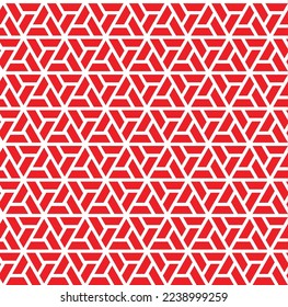 Rotation of maze triangle pattern on red background. Monochrome abstract art. White stripe triangle shape on red backdrop. Abstract background.
