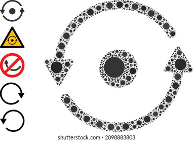 Icono de mosaico de rotación. El collage de vectores se realiza a partir de iconos de virus dispersos. Icono de rotación de mosaicos de virus e iconos similares. Mosaico de rotación para imágenes epidémicas.