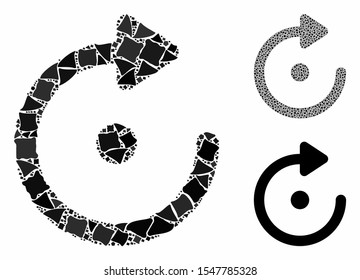 Rotation mosaic of ragged items in variable sizes and color tints, based on rotation icon. Vector humpy dots are grouped into mosaic. Rotation icons collage with dotted pattern.