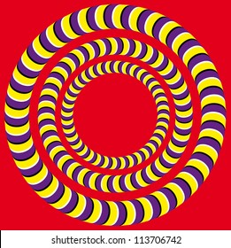 Rotation (Optical illusion). Bright background with the optical illusion of rotation of circles