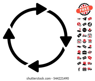 Rotation pictograph with free bonus clip art. Vector illustration style is flat iconic symbols, intensive red and black colors, white background.