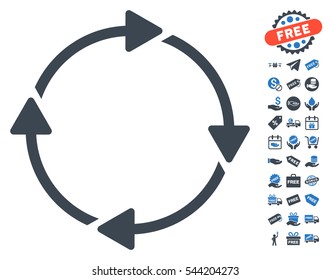 Rotation pictograph with free bonus icon set. Vector illustration style is flat iconic symbols, smooth blue colors, white background.
