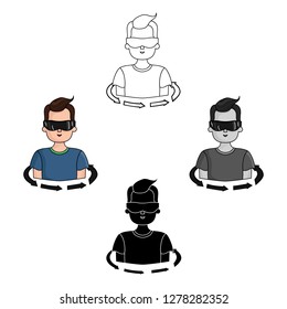 Rotation of player in the virtual reality icon in cartoon style isolated on white background. Virtual reality symbol stock vector illustration.