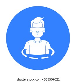 Rotation of player in the virtual reality icon in black style isolated on white background. Virtual reality symbol stock vector illustration.