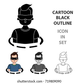 Rotation of player in the virtual reality icon in cartoon style isolated on white background. Virtual reality symbol stock vector illustration.
