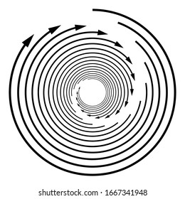 Rotation, revolve, torsion concept circular arrow illustration. Radial, radiating spiral, whirl, twirl of pointers. Arrows for circulation, recycle, recovery concept s