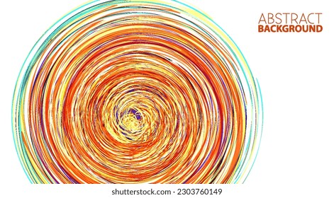 Rotation. Rotating orange circle by thin multicolored tangled lines. Vector graphics