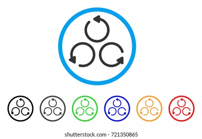 Rotation rounded icon. Style is a flat rotation grey symbol inside light blue circle with black, gray, green, blue, red, orange versions. Vector designed for web and software interfaces.