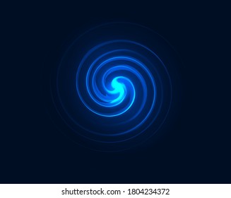 Abstrakte Rotation Spiralspirale Bewegung wirbelnd bläuliches neonblaues Licht Illusionselement, Galaxie oder Universum Kraft wirbeln Energie Twist, Blitzball-Whirlpool-Kurve dunkles Hintergrund-Design