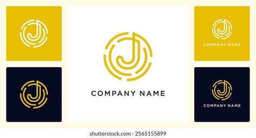 Rotation tech with letters J logo design and icon