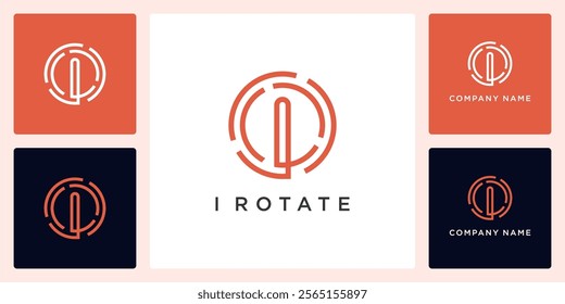 Rotation tech with letters I logo design and icon