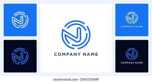 Rotation tech with letters N logo design and icon