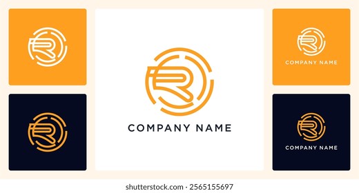 Rotation tech with letters R logo design and icon