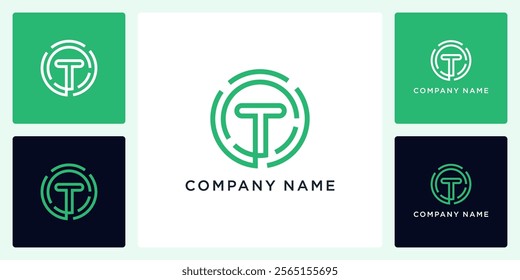 Rotation tech with letters T logo design and icon